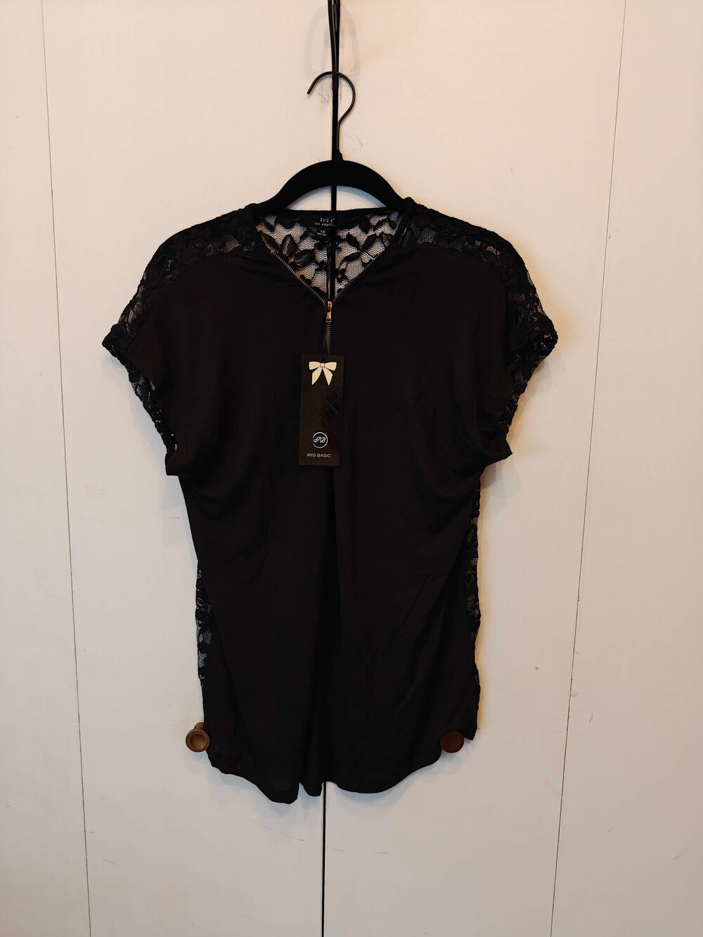 Iris Black Lace Zipper Front Blouse Women's 1X Plus Size Top
